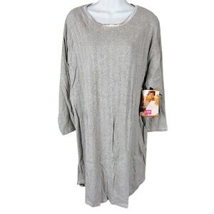 Hanes Her Way Vintage 1996 Loungewear Sleepshirt Gray Ribbed 90d USA monest NOS